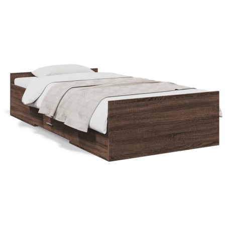 Oak brown engineered wood bed with drawers 75x190 cm by , Beds and slatted bases - Ref: Foro24-3280355, Price: 118,89 €, Disc...