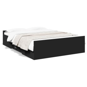 Black engineered wood bed with drawers 140x190 cm by , Beds and slatted bases - Ref: Foro24-3280308, Price: 149,99 €, Discoun...