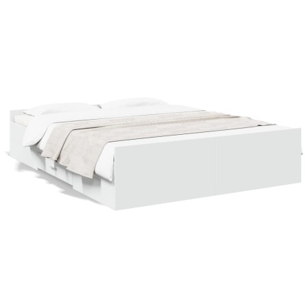 Estructura cama con cajones madera ingeniería blanca 150x200 cm de , Camas y somieres - Ref: Foro24-3280286, Precio: 157,99 €...