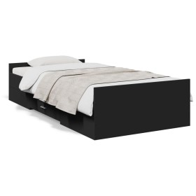 Black engineered wood bed with drawers 90x200 cm by , Beds and slatted bases - Ref: Foro24-3280336, Price: 149,96 €, Discount: %