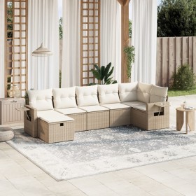 7-piece garden sofa set and beige synthetic rattan cushions by , Garden sets - Ref: Foro24-3263814, Price: 547,99 €, Discount: %