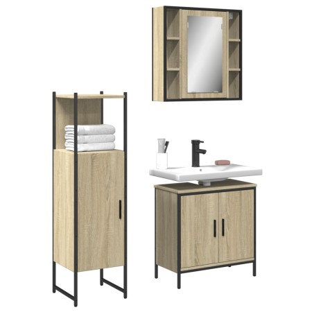 Set de muebles de baño 3 pzas madera contrachapada roble sonoma de , Muebles de baño - Ref: Foro24-3214761, Precio: 239,82 €,...