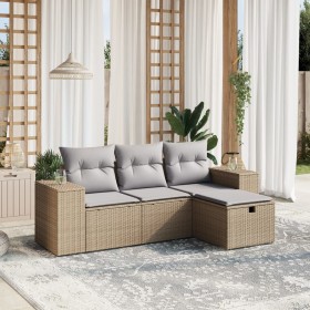 Gartensofa-Set mit beigem Kissenmix, 4-teilig aus PE-Rattan von , Gartensets - Ref: Foro24-3264375, Preis: 293,36 €, Rabatt: %