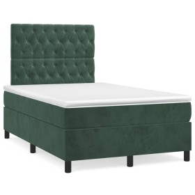 Box spring bed with mattress and LED dark green velvet 120x190cm by , Beds and slatted bases - Ref: Foro24-3270332, Price: 44...