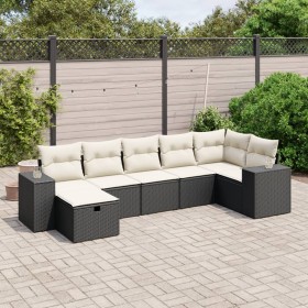 7-teiliges Garten-Essset und schwarze Kissen aus synthetischem Rattan von , Gartensets - Ref: Foro24-3264452, Preis: 487,25 €...