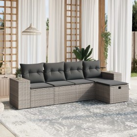 Gartensofa-Set mit Kissen, 5-teilig, graues synthetisches Rattan von , Gartensets - Ref: Foro24-3264396, Preis: 347,78 €, Rab...