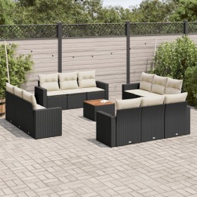 Garden sofa and cushion set 13 pieces black synthetic rattan by , Garden sets - Ref: Foro24-3256385, Price: 955,33 €, Discoun...