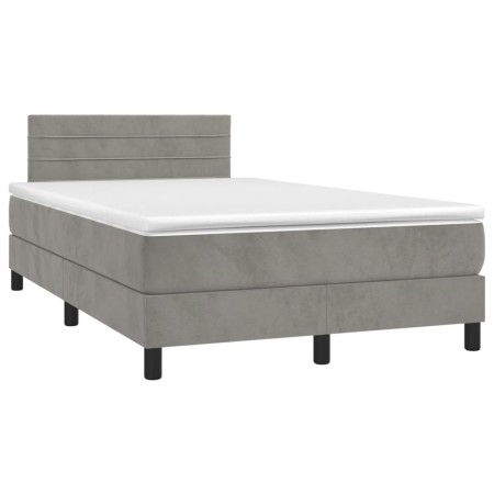 Cama box spring colchón y LED terciopelo gris claro 120x190 cm de , Camas y somieres - Ref: Foro24-3270159, Precio: 379,73 €,...