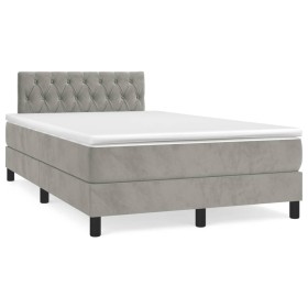 Box spring bed with mattress and LED light gray velvet 120x190 cm by , Beds and slatted bases - Ref: Foro24-3270171, Price: 3...