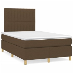 Cama box spring con colchón y LED tela marrón oscuro 120x190 cm de , Camas y somieres - Ref: Foro24-3270263, Precio: 415,99 €...