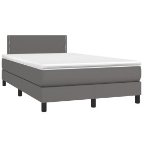 Cama box spring con colchón LED cuero sintético gris 120x190 cm de , Camas y somieres - Ref: Foro24-3270133, Precio: 376,99 €...