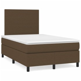 Cama box spring con colchón y LED tela marrón oscuro 120x190 cm de , Camas y somieres - Ref: Foro24-3270186, Precio: 414,99 €...