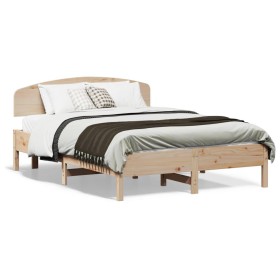 Bed frame with solid pine wood headboard 140x190 cm by , Beds and slatted bases - Ref: Foro24-3207225, Price: 159,99 €, Disco...