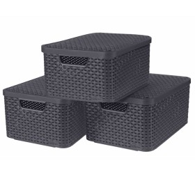 Curver Storage boxes with lid Style 3 units M anthracite gray by Curver, Storage baskets - Ref: Foro24-427234, Price: 62,99 €...