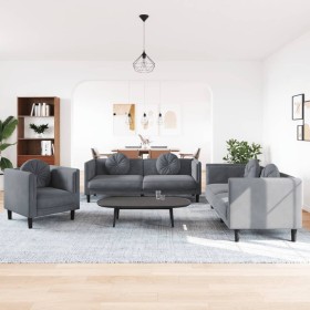 Dark gray velvet 3-piece sofa set with cushions by , Sofas - Ref: Foro24-3209248, Price: 717,99 €, Discount: %