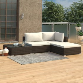 4-teiliges Gartenmöbel-Set und braune synthetische Rattankissen von vidaXL, Gartensets - Ref: Foro24-46777, Preis: 382,09 €, ...