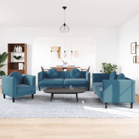 Blue velvet 3-piece sofa set with cushions by , Sofas - Ref: Foro24-3209255, Price: 737,99 €, Discount: %