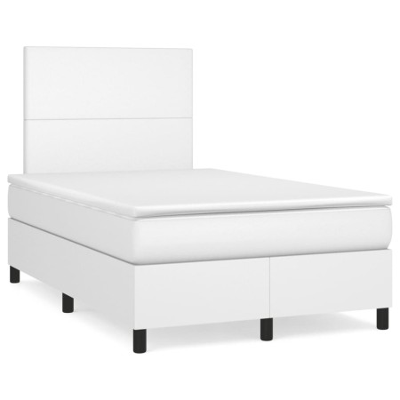 Box spring bed with white synthetic leather mattress 120x190 cm by , Beds and slatted bases - Ref: Foro24-3269966, Price: 426...