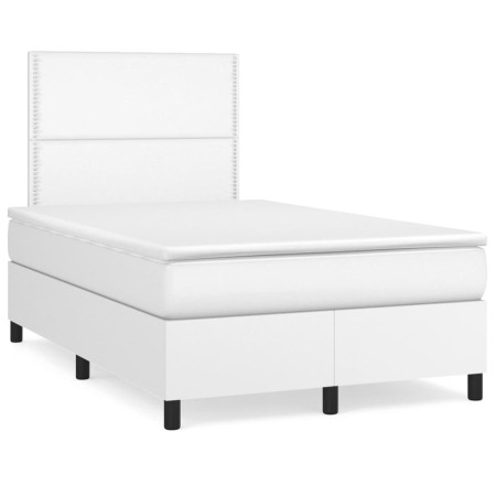 Box spring bed with white synthetic leather mattress 120x190 cm by , Beds and slatted bases - Ref: Foro24-3269972, Price: 423...