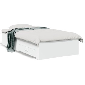 White engineered wood bed with drawers 90x200 cm by , Beds and slatted bases - Ref: Foro24-3280426, Price: 110,99 €, Discount: %