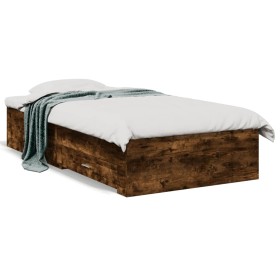 Cama con cajones madera de ingeniería roble ahumado 90x200 cm de , Camas y somieres - Ref: Foro24-3280430, Precio: 113,43 €, ...