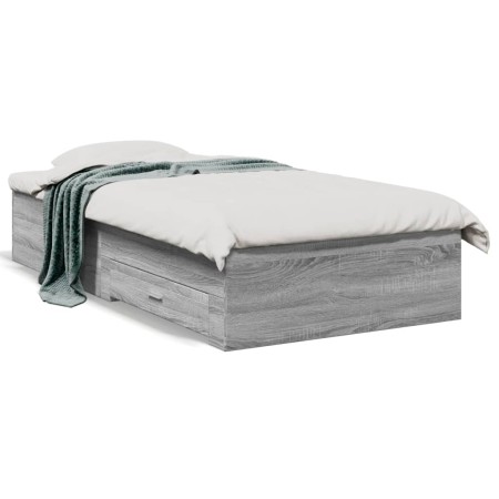 Cama con cajones madera ingeniería gris Sonoma 100x200 cm de , Camas y somieres - Ref: Foro24-3280424, Precio: 117,99 €, Desc...