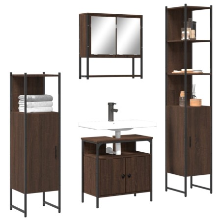 4-piece bathroom furniture set in brown oak plywood by , Bathroom furniture - Ref: Foro24-3214709, Price: 231,51 €, Discount: %