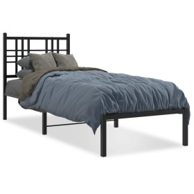 Estructura de cama con cabecero metal negro 75x190 cm de , Camas y somieres - Ref: Foro24-376314, Precio: 63,99 €, Descuento: %