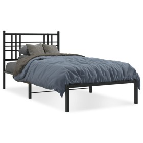 Bed frame with black metal headboard 90x190 cm by , Beds and slatted bases - Ref: Foro24-376316, Price: 67,41 €, Discount: %