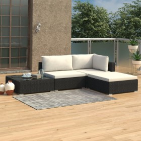 4-teiliges Gartenmöbel-Set und Kissen aus synthetischem Rattan schwarz von vidaXL, Gartensets - Ref: Foro24-46778, Preis: 326...