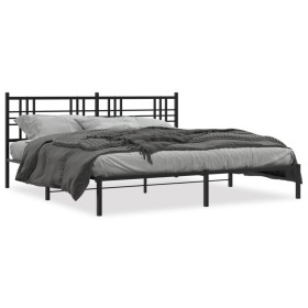 Estructura de cama con cabecero metal negro 180x200 cm de , Camas y somieres - Ref: Foro24-376328, Precio: 115,99 €, Descuent...