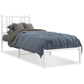 Metal bed frame with white headboard 75x190 cm by , Beds and slatted bases - Ref: Foro24-376363, Price: 64,99 €, Discount: %