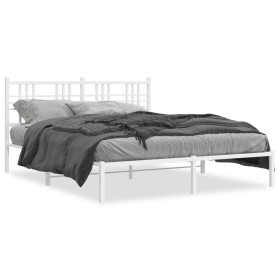 Metal bed frame with white headboard 150x200 cm by , Beds and slatted bases - Ref: Foro24-376375, Price: 108,74 €, Discount: %