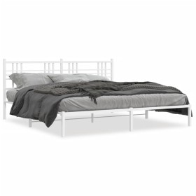 Metal bed frame with white headboard 180x200 cm by , Beds and slatted bases - Ref: Foro24-376377, Price: 115,99 €, Discount: %