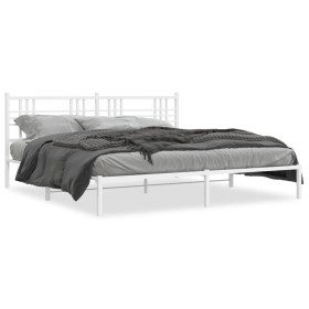 White metal bed frame with headboard 200x200 cm by , Beds and slatted bases - Ref: Foro24-376380, Price: 120,99 €, Discount: %