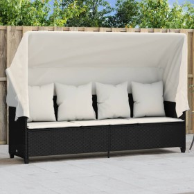 Lounger with hood and black synthetic rattan cushions by , Loungers - Ref: Foro24-368353, Price: 264,60 €, Discount: %