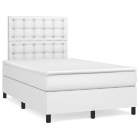 Box spring bed with mattress and LED white synthetic leather 120x190 cm by , Beds and slatted bases - Ref: Foro24-3270294, Pr...