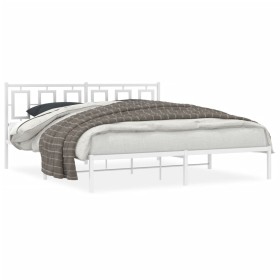 Estructura de cama de metal con cabecero blanco 180x200 cm de , Camas y somieres - Ref: Foro24-374294, Precio: 126,99 €, Desc...