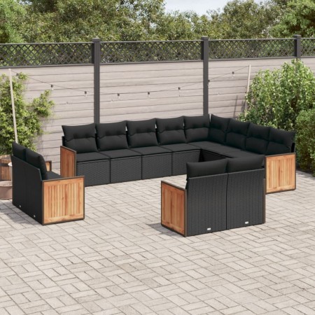 Gartensofa-Set 12-teilig mit schwarzen synthetischen Rattankissen von , Gartensets - Ref: Foro24-3260592, Preis: 892,67 €, Ra...