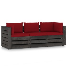 3-seater pallet sofa with gray impregnated pine wood cushions by vidaXL, Garden sets - Ref: Foro24-3068177, Price: 317,99 €, ...