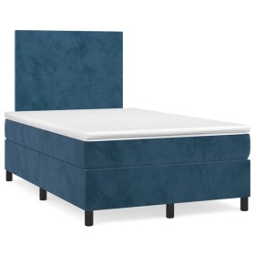 Box spring bed with dark blue velvet mattress 120x190 cm by , Beds and slatted bases - Ref: Foro24-3269987, Price: 404,90 €, ...