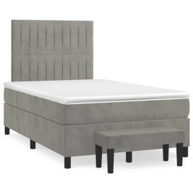 Box spring bed with light gray velvet mattress 120x190 cm by , Beds and slatted bases - Ref: Foro24-3270481, Price: 439,96 €,...