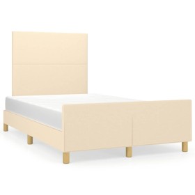 Estructura de cama con cabecero tela crema 120x190 cm de , Camas y somieres - Ref: Foro24-3270504, Precio: 177,99 €, Descuent...