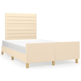 Bed frame with cream fabric headboard 120x190 cm by , Beds and slatted bases - Ref: Foro24-3270525, Price: 177,99 €, Discount: %