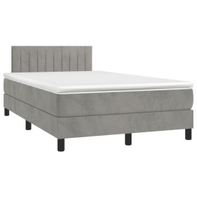 Box spring bed with mattress and LED light gray velvet 120x190 cm by , Beds and slatted bases - Ref: Foro24-3270165, Price: 3...