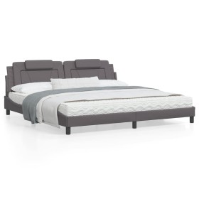 Estructura cama con luces LED cuero sintético gris 200x200 cm de , Camas y somieres - Ref: Foro24-3214046, Precio: 225,99 €, ...