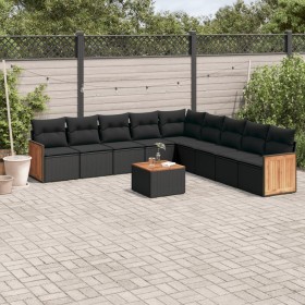 Gartensofa-Set 10-teilig mit schwarzen synthetischen Rattankissen von , Gartensets - Ref: Foro24-3260144, Preis: 628,20 €, Ra...