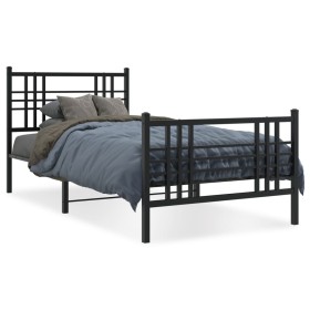 Bed frame with headboard and black metal footboard 100x200cm by , Beds and slatted bases - Ref: Foro24-376337, Price: 83,99 €...