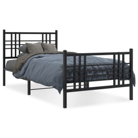 Bed frame with headboard and black metal footboard 90x200 cm by , Beds and slatted bases - Ref: Foro24-376335, Price: 80,99 €...