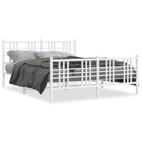 Metal bed frame with headboard and white footboard 160x200 cm by , Beds and slatted bases - Ref: Foro24-376394, Price: 130,99...